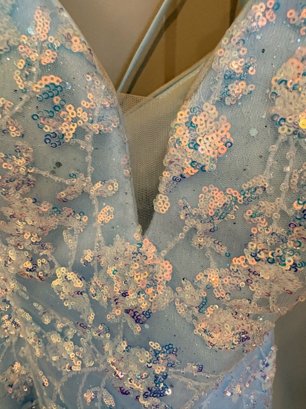 Sequin Prom Dresses - White & Light Blue - Picture 4 of 7